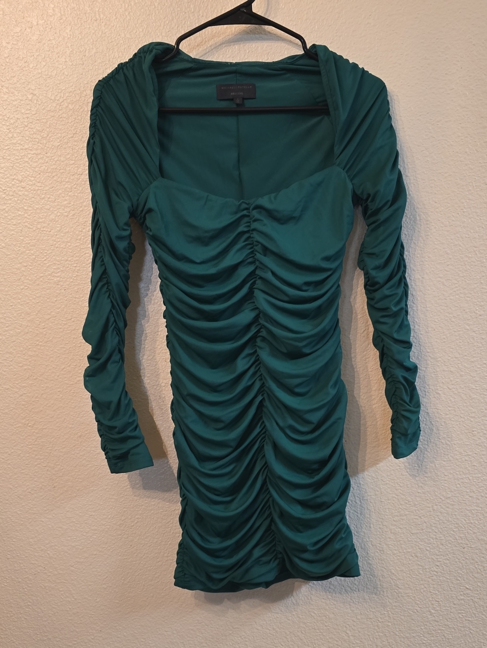 Michael Costello Forest Green Long-Sleeve Ruched Bodycon Dress
